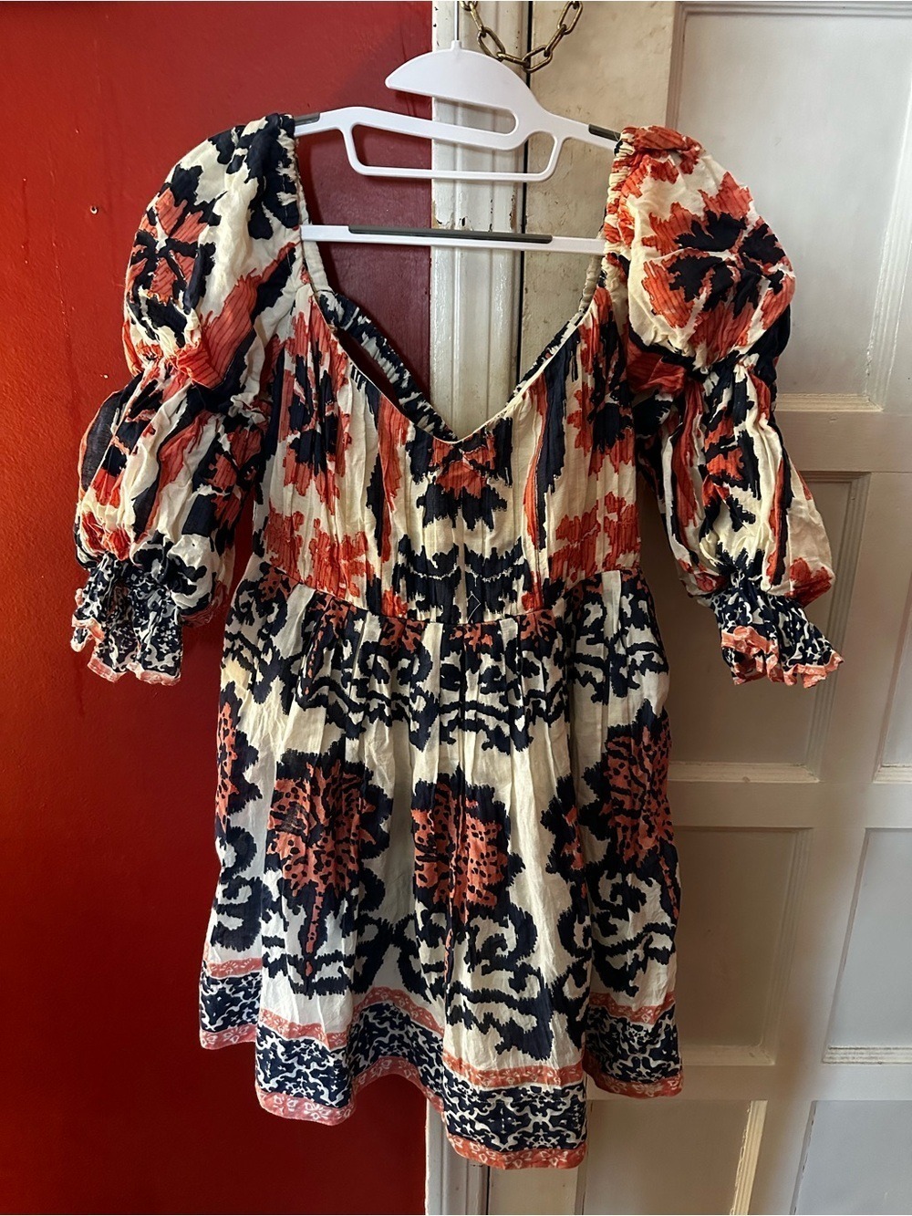 Ash & Eden Printed Floral Puff Sleeve Off-Shoulder Mini Dress Cottagecore Boho - Picture 3 of 8